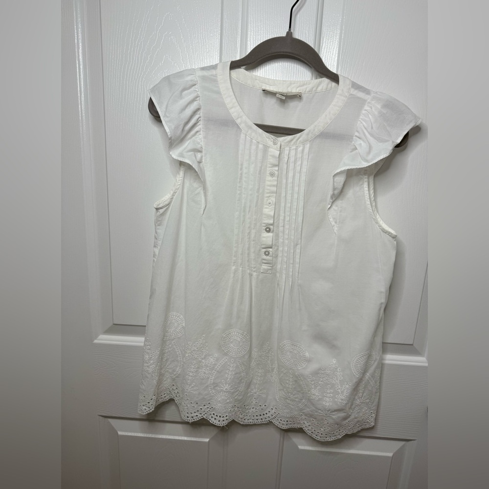 Loft eyelet flutter sleeve white top Size Medium